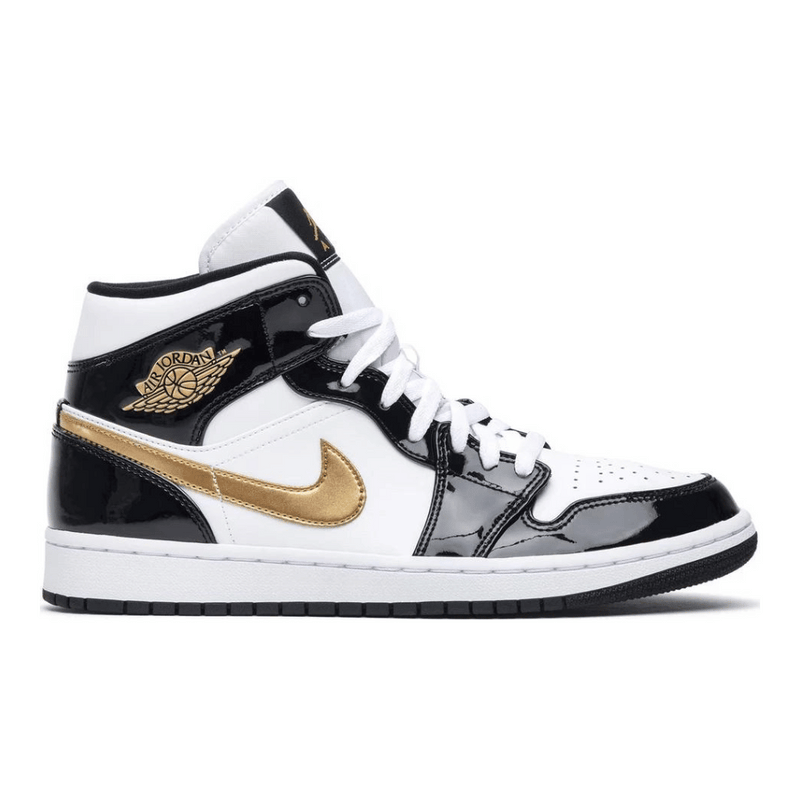 Air Jordan 1 Mid Patent Black White Gold - Primeira Divisão