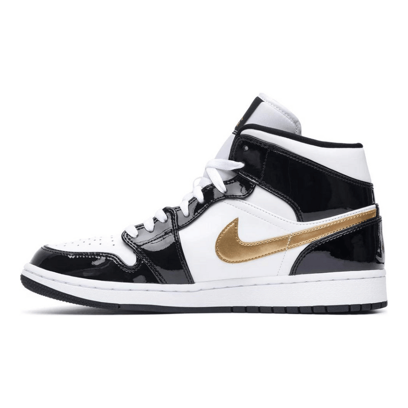 Air Jordan 1 Mid Patent Black White Gold - Primeira Divisão